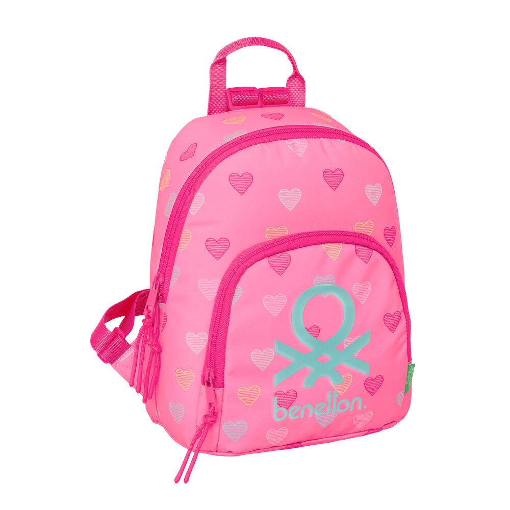 Mochila Heart Benetton rosa con estampado de corazones