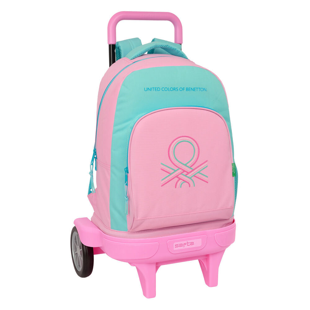 Trolley Safta Dolce Benetton rosa y turquesa con mochila extraíble