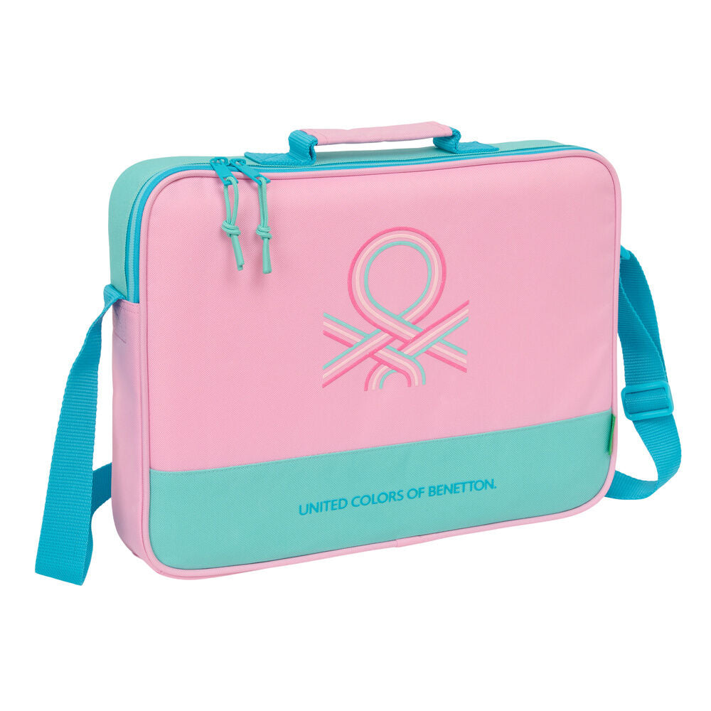 Cartera extraescolar Dolce de Benetton rosa y turquesa con bandolera