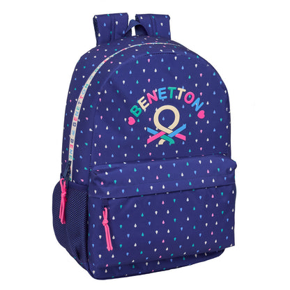 Mochila Drop Benetton azul marino con gotas multicolor