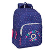 Mochila escolar Benetton Drop azul con estampado de gotas multicolor