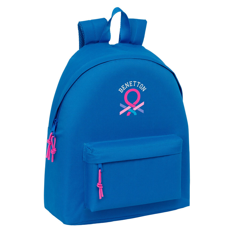Mochila azul Benetton de 42 cm con bolsillo frontal