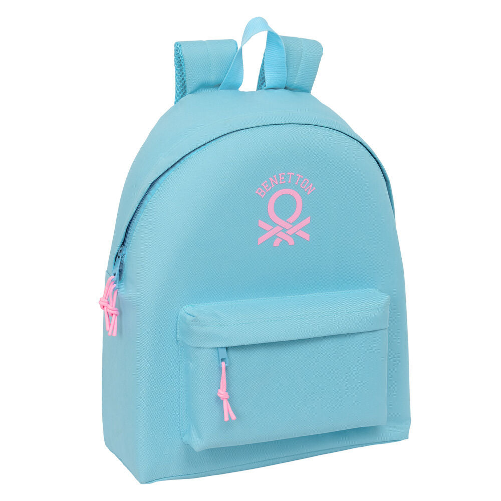 Mochila celeste Benetton de 42 cm con bolsillo frontal