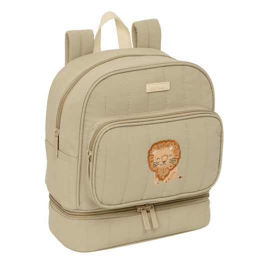 Mochila portameriendas beige SAFTA con motivo de león