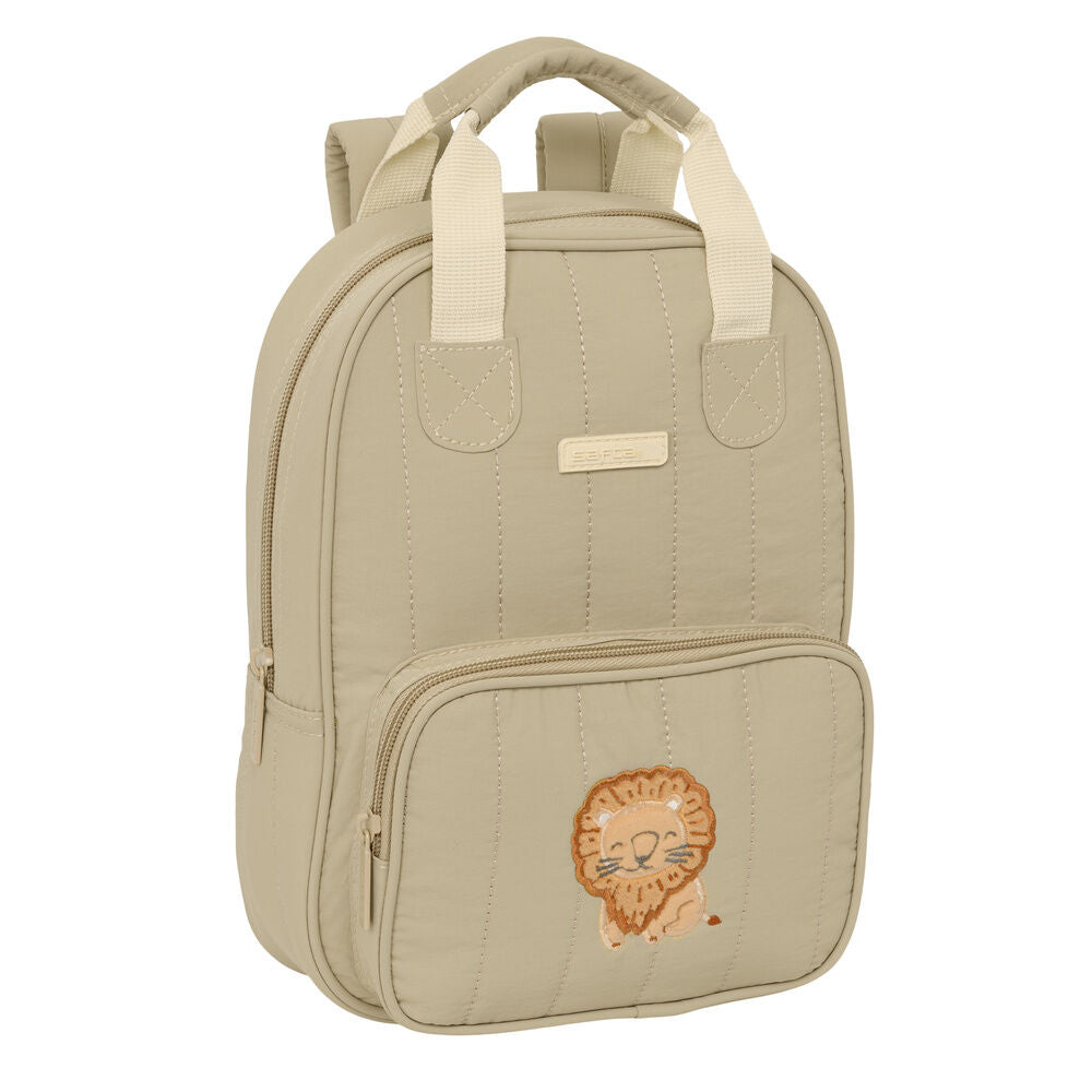 Mochila escolar SAFTA beige de 28 cm con motivo de león