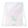 Saco infantil SAFTA blanco con unicornio y cordones verdes