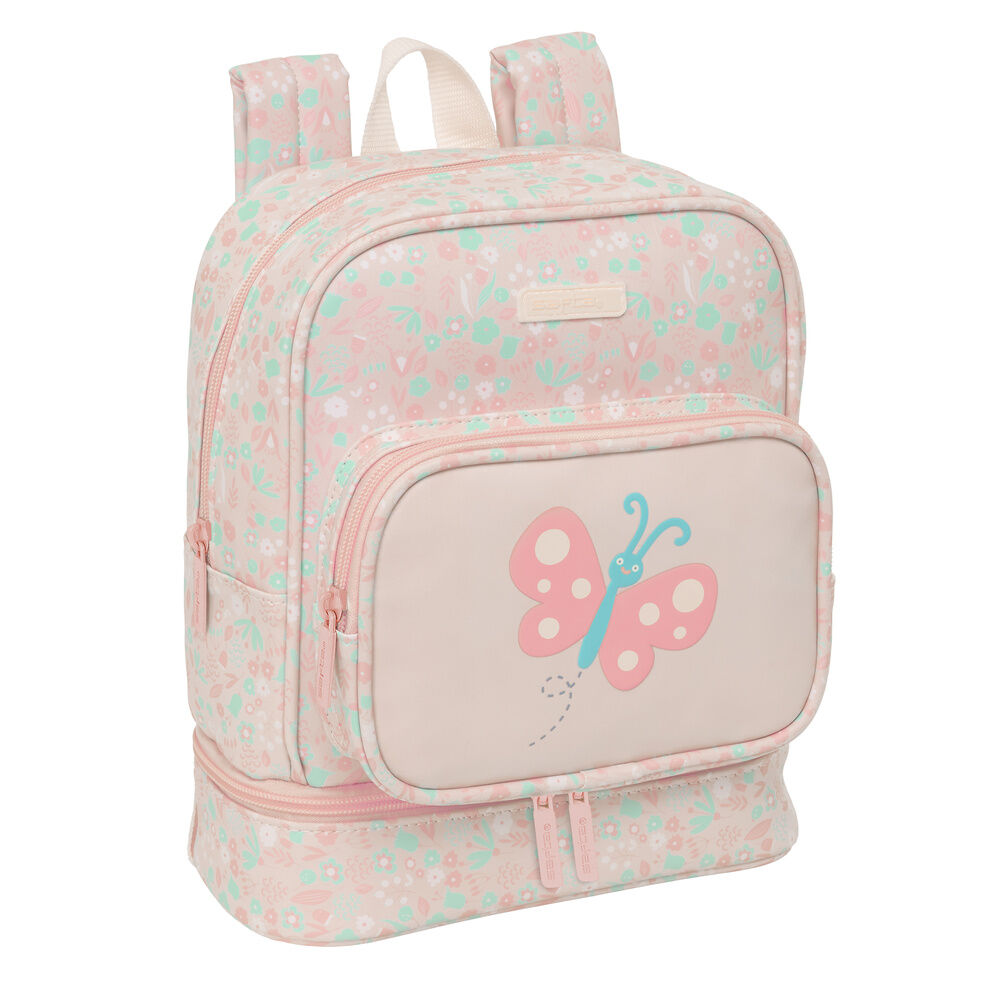 Mochila portameriendas SAFTA Mariposa rosa con estampado floral y bolsillo de mariposa