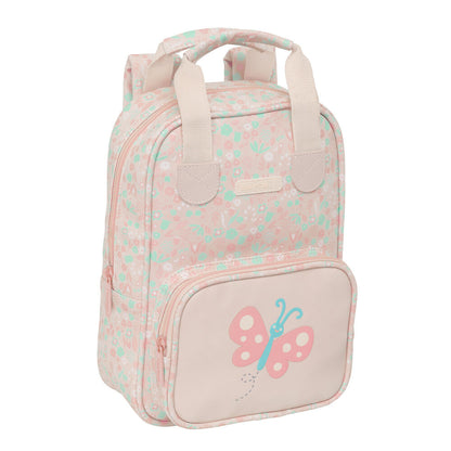 Mochila escolar SAFTA rosa con estampado floral y mariposa