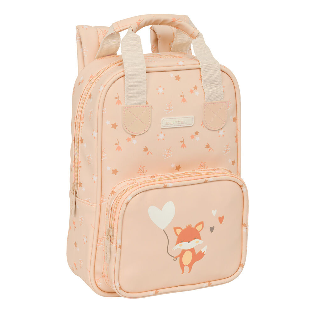 Mochila SAFTA Zorrito de 28 cm en tono melocotón con bolsillo frontal