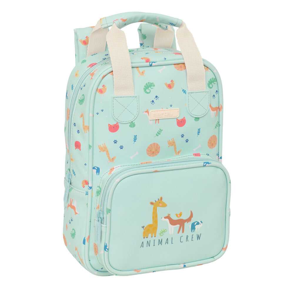 Mochila SAFTA Pandi verde menta con estampado de animales
