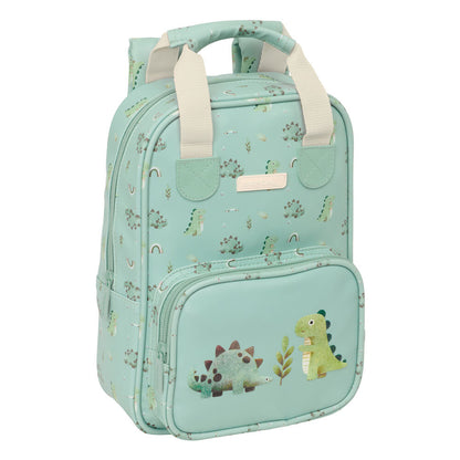 Mochila SAFTA Dinos verde menta con bolsillo frontal