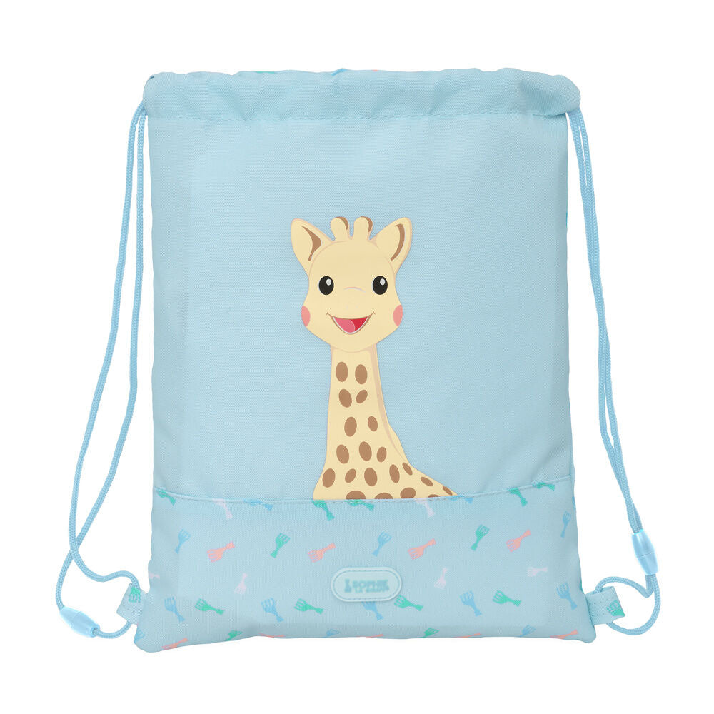 Saco escolar azul SAFTA con ilustración de la jirafa Sophie