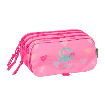 Portatodo triple Heart Benetton rosa con estampado de corazones