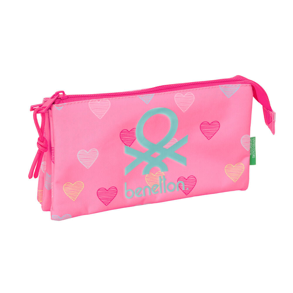 Portatodo triple Heart Benetton rosa con estampado de corazones