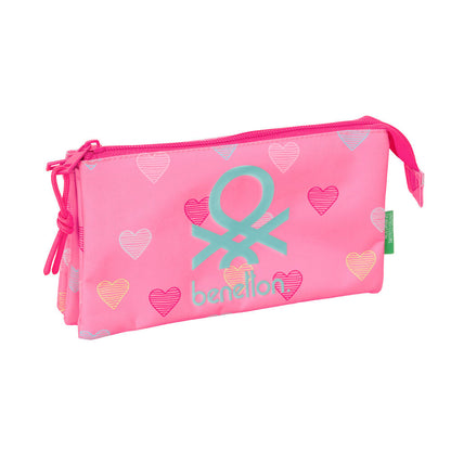 Portatodo triple Heart Benetton rosa con estampado de corazones