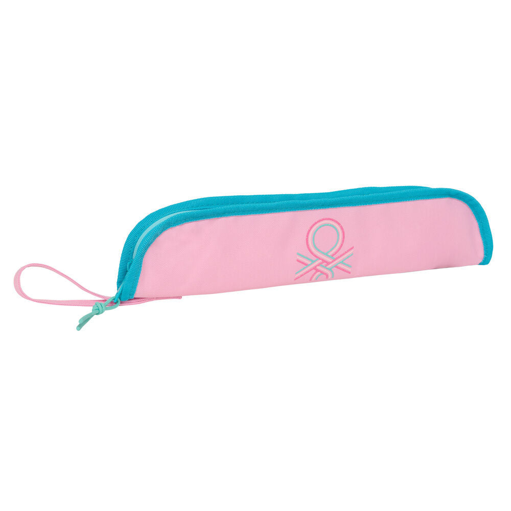 Portaflautas Dolce Benetton rosa y turquesa con asa lateral