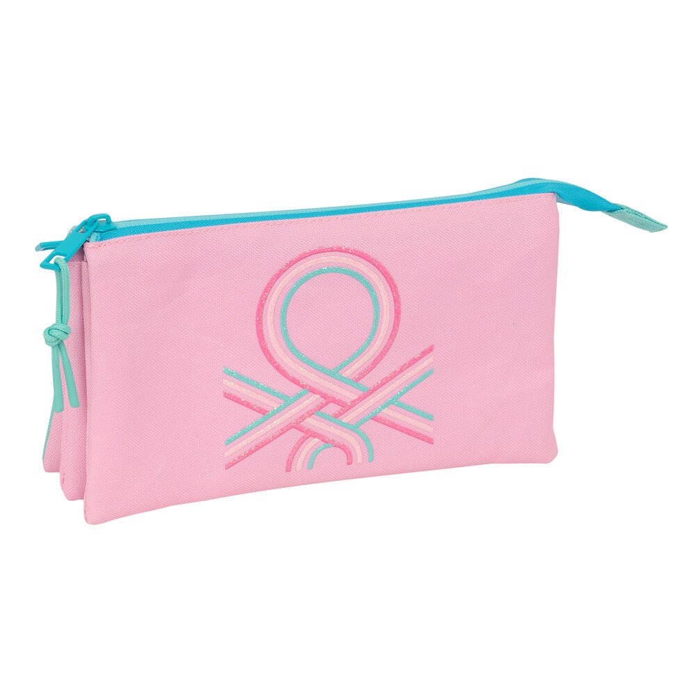 Portatodo triple Dolce Benetton rosa con tres compartimentos