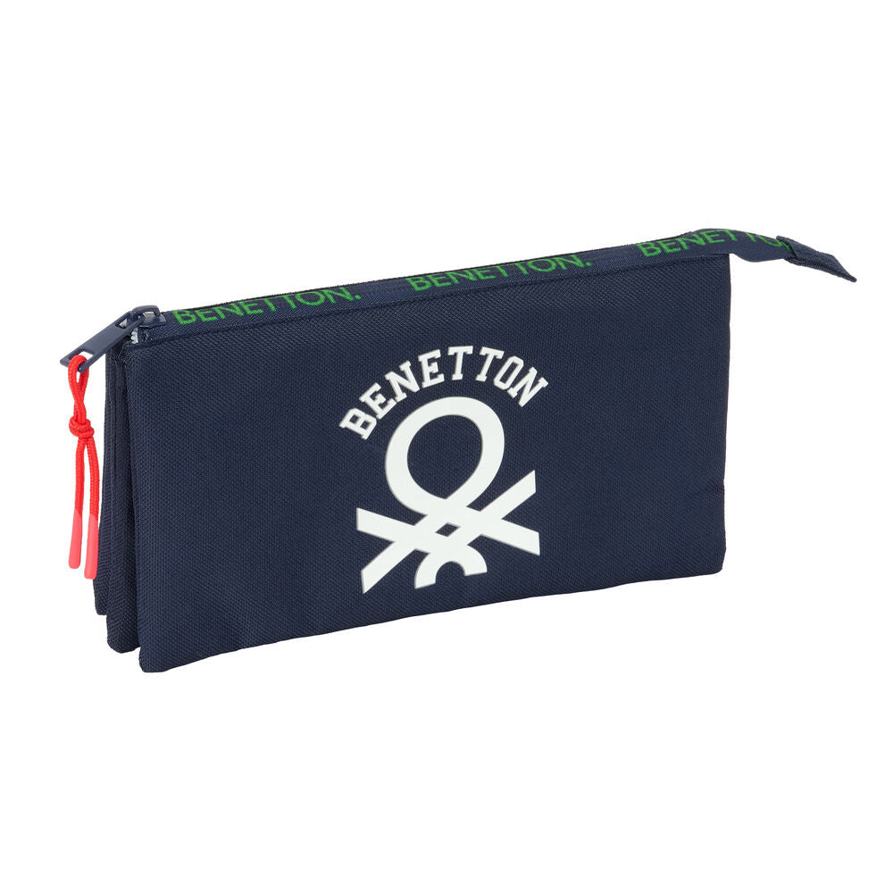 Portatodo triple Together Benetton azul marino con logotipo blanco