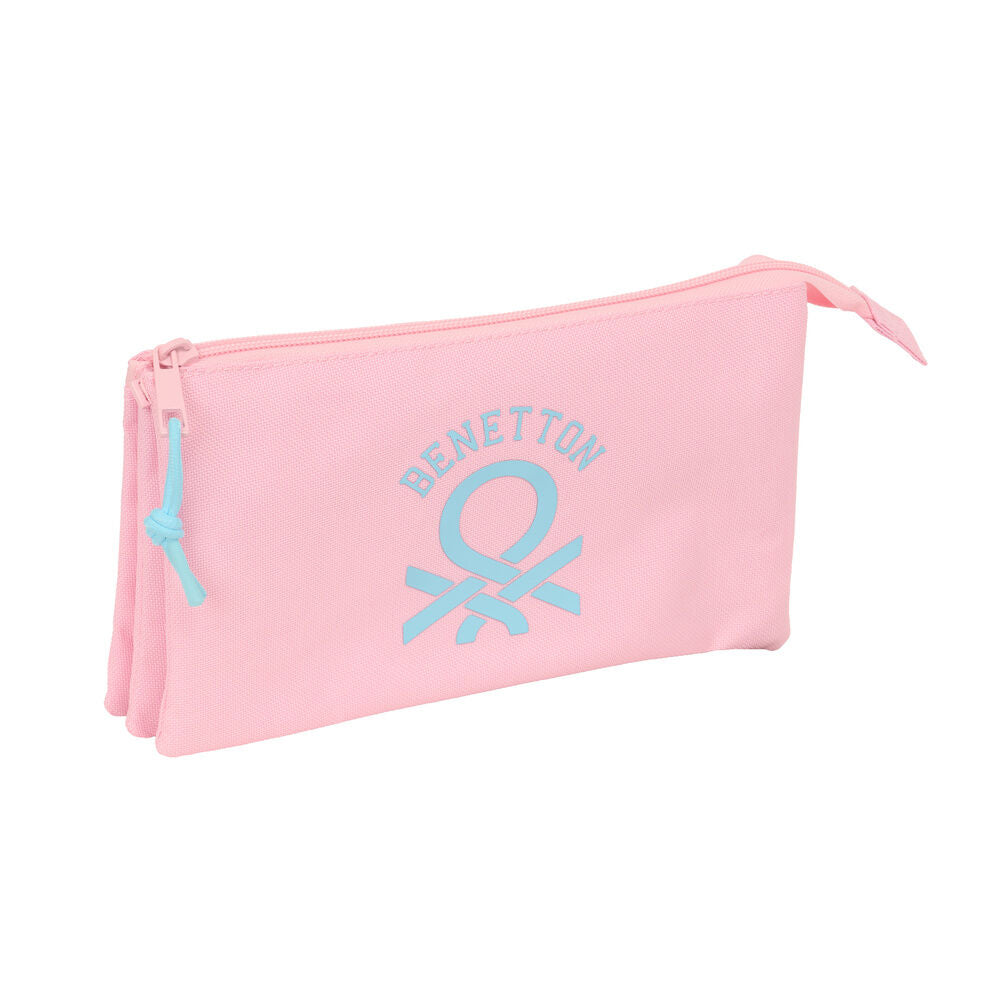 Portatodo triple rosa pastel Benetton con tres compartimentos