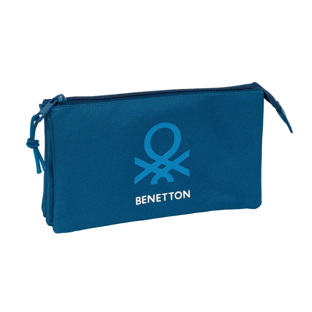 Portatodo triple Benetton azul marino con tres compartimentos