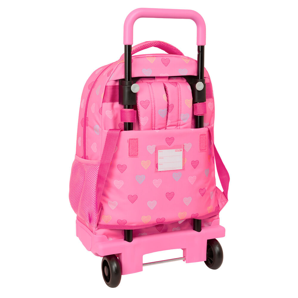 Trolley mochila escolar rosa Benetton con estampado de corazones - 2