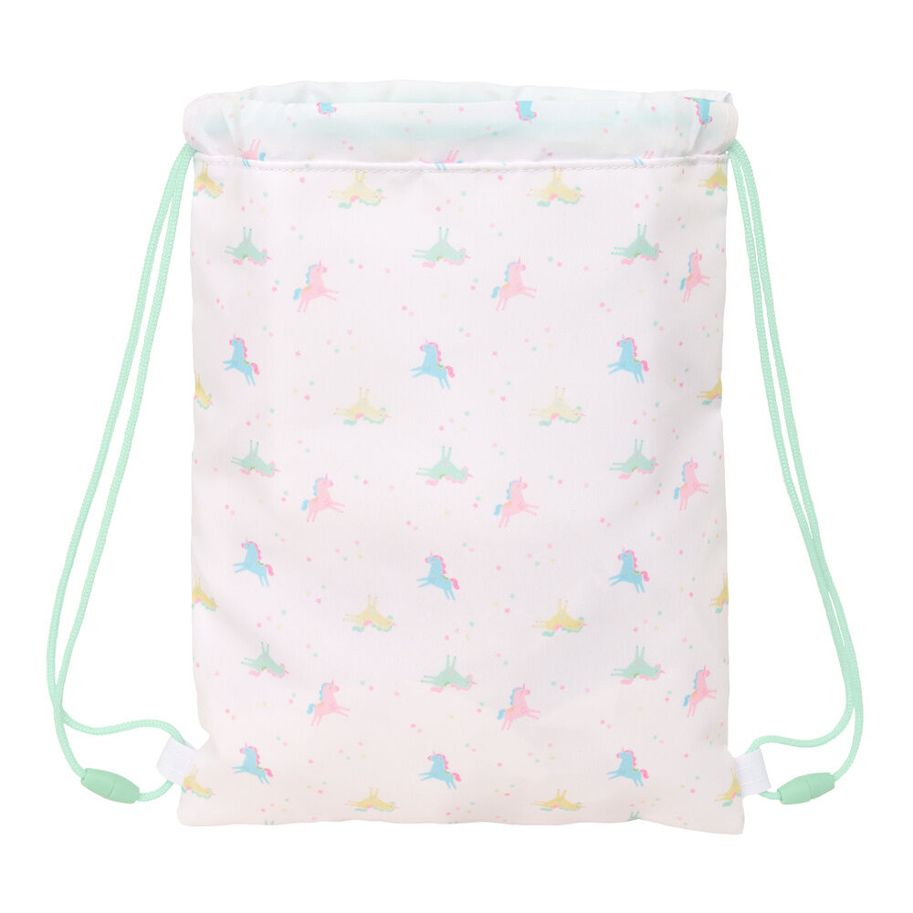 Saco infantil SAFTA blanco con unicornio y cordones verdes - 2