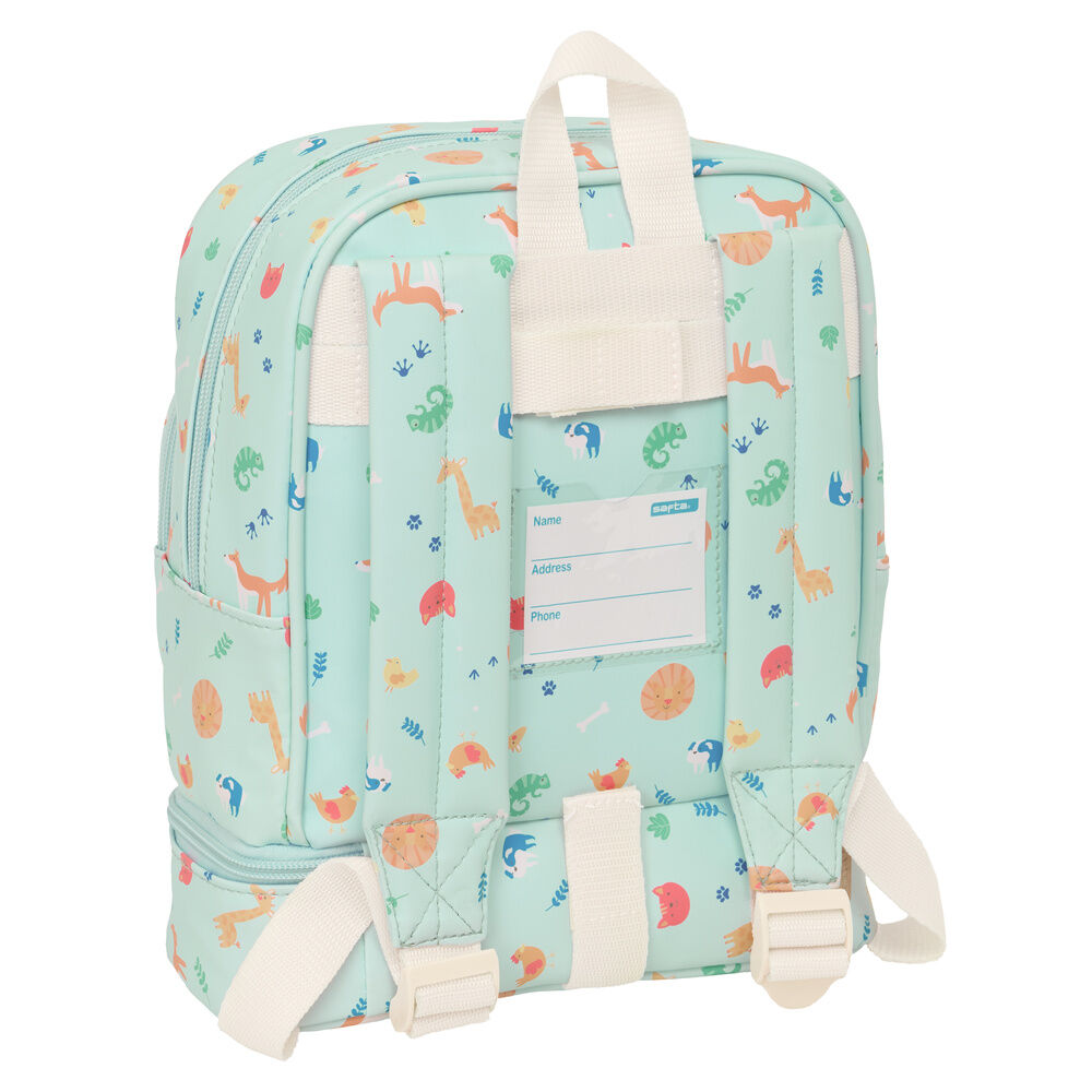 Mochila portameriendas SAFTA Pandi verde menta con estampado de animales - 2