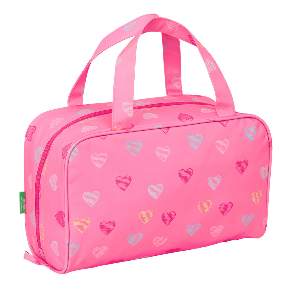 Neceser Heart Benetton rosa con estampado de corazones y dos asas - 2