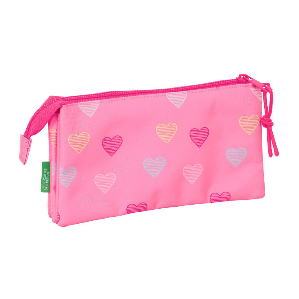 Portatodo triple Heart Benetton rosa con estampado de corazones - 2