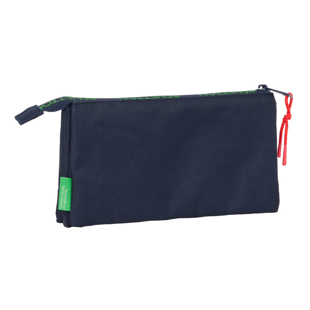 Portatodo triple Together Benetton azul marino con logotipo blanco - 2