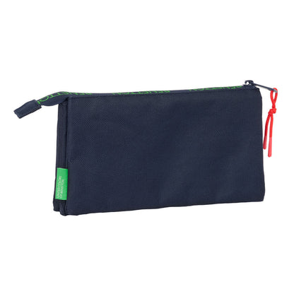 Portatodo triple Together Benetton azul marino con logotipo blanco - 2