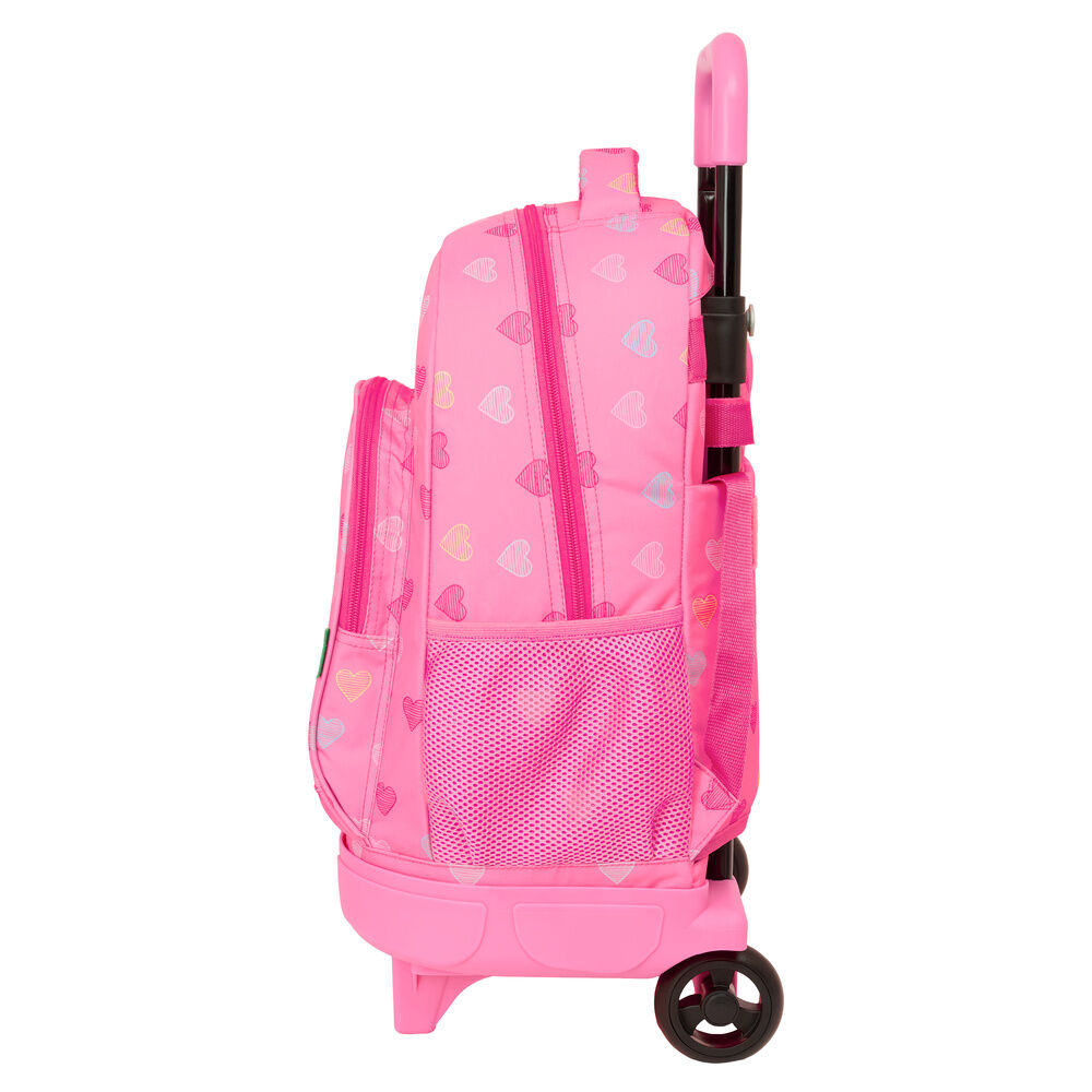 Trolley mochila escolar rosa Benetton con estampado de corazones - 3