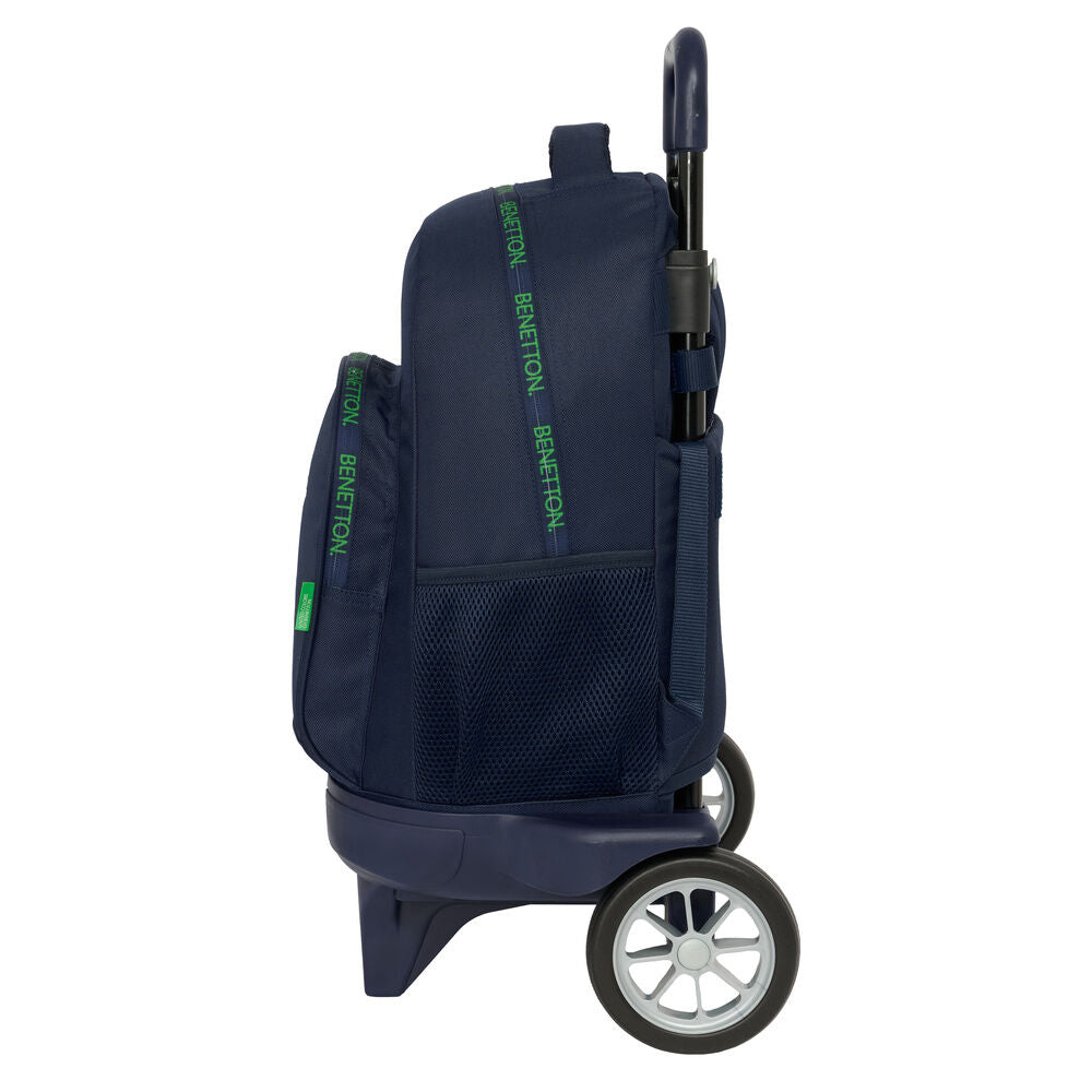 Trolley mochila Benetton azul marino con carro y ruedas - 3