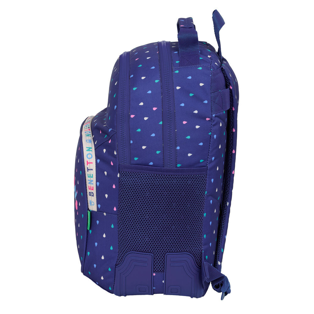 Mochila escolar Benetton Drop azul con estampado de gotas multicolor - 3