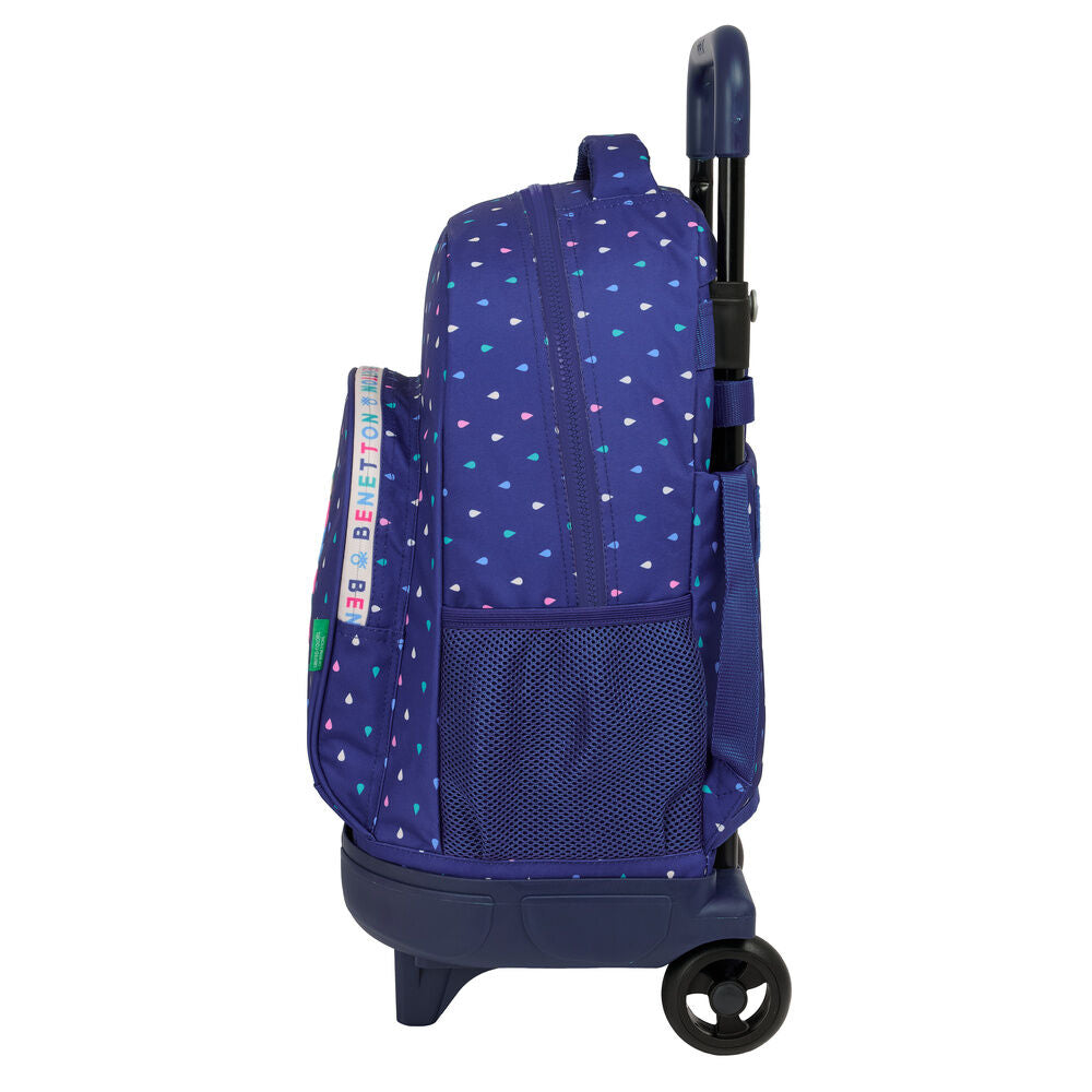 Trolley mochila Benetton azul marino con estampado de gotas y ruedas - 3