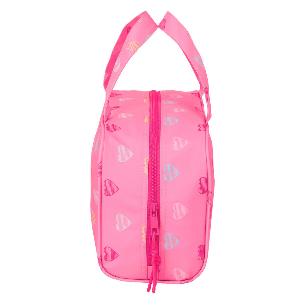 Neceser Heart Benetton rosa con estampado de corazones y dos asas - 3