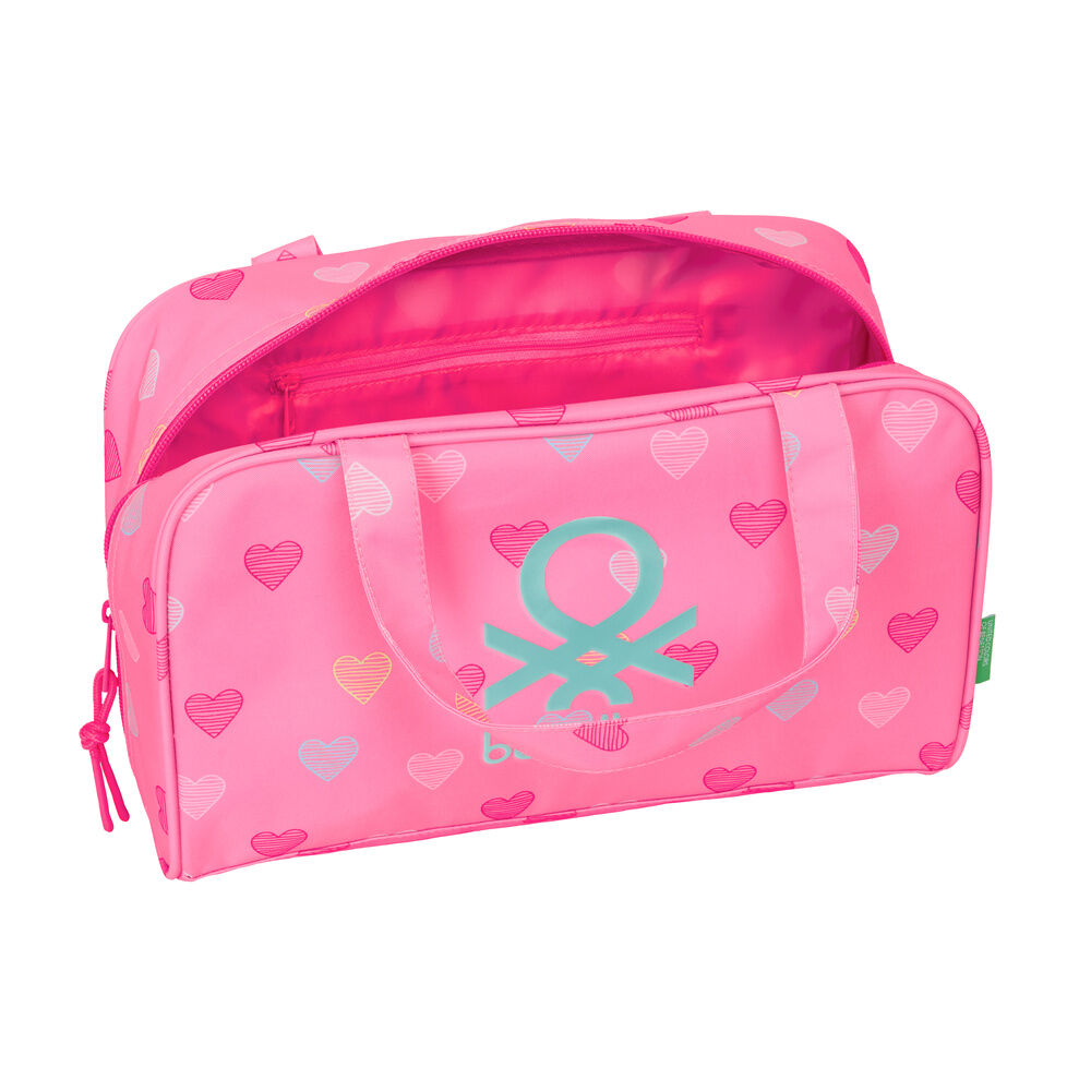 Neceser Heart Benetton rosa con estampado de corazones y dos asas - 4