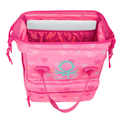Mochila rosa Heart Benetton con estampado de corazones - 4