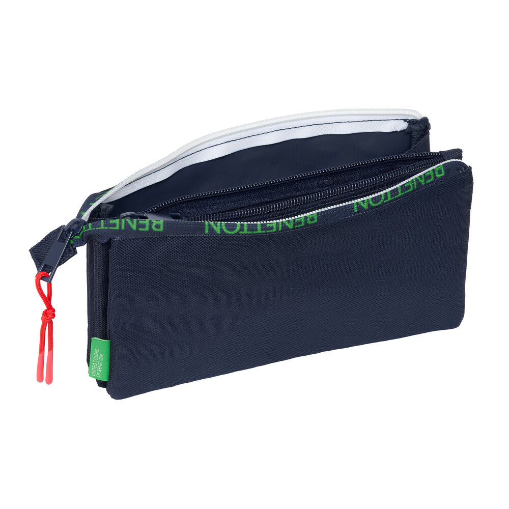 Portatodo triple Together Benetton azul marino con logotipo blanco - 3