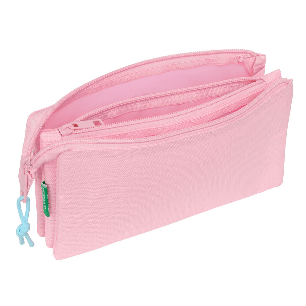 Portatodo triple rosa pastel Benetton con tres compartimentos - 3