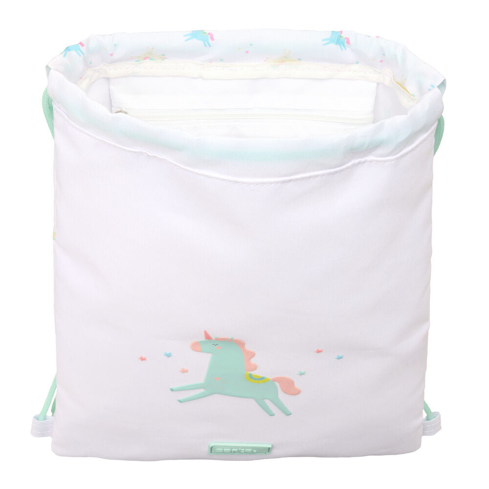 Saco infantil SAFTA blanco con unicornio y cordones verdes - 4