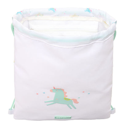 Saco infantil SAFTA blanco con unicornio y cordones verdes - 4