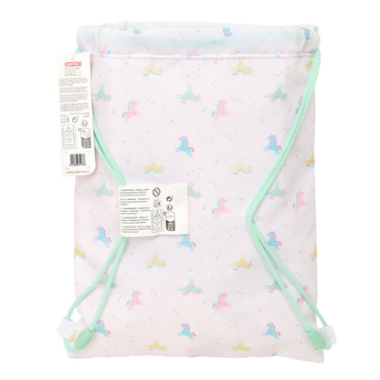 Saco infantil SAFTA blanco con unicornio y cordones verdes - 5