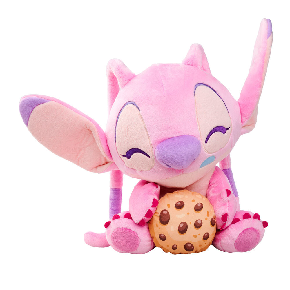 Peluche rosa de Angel de Stitch Disney abrazando una galleta