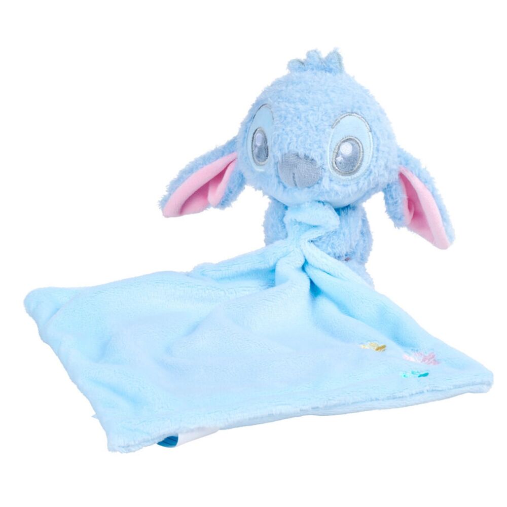 Peluche dou dou azul claro de Stitch con manta y orejas rosas