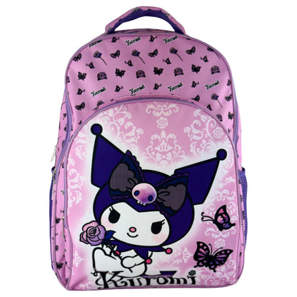Mochila morada de Kuromi con mariposas y rosas