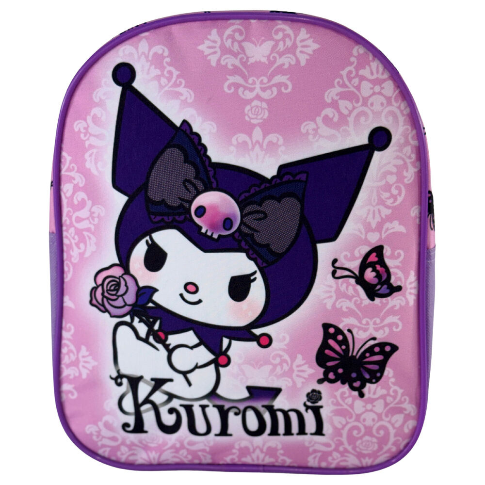 Mochila morada de Kuromi con mariposas y motivos ornamentales