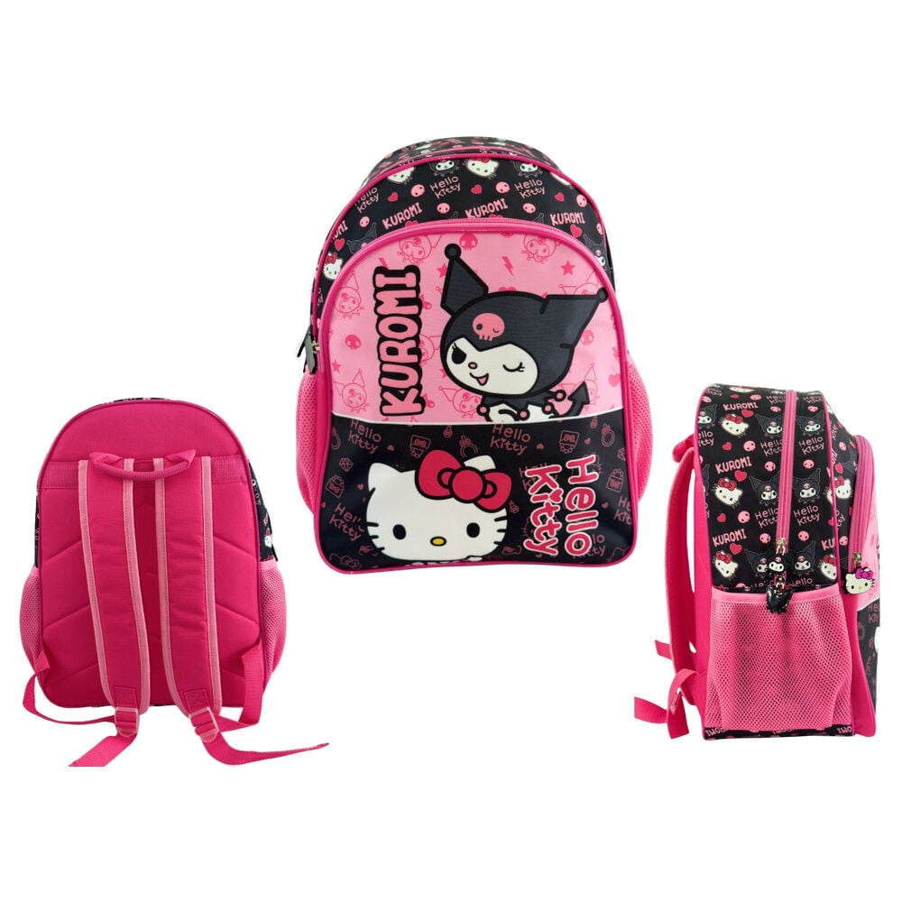Mochila negra y rosa de Kuromi y Hello Kitty