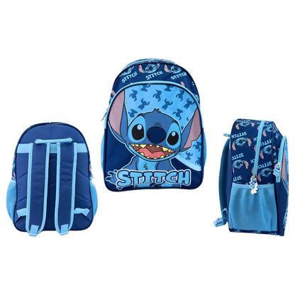 Mochila azul Disney Stitch de 40 cm con compartimento frontal y bolsillos laterales
