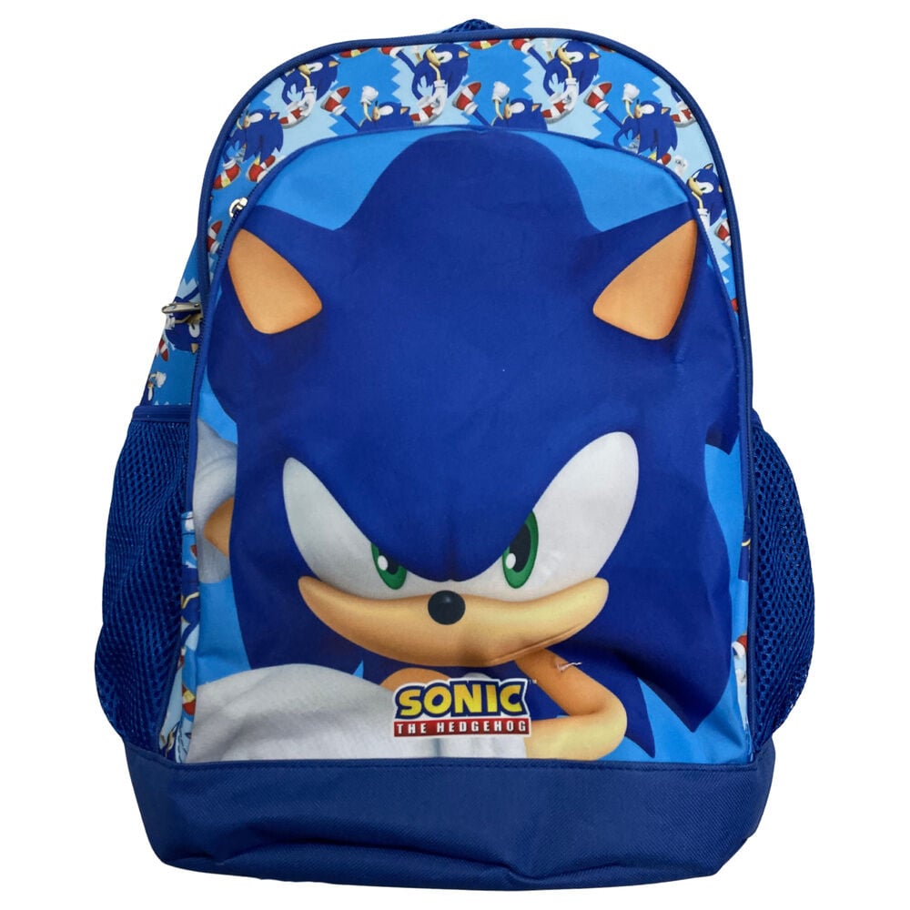 Mochila azul de Sonic the Hedgehog con bolsillos laterales de malla